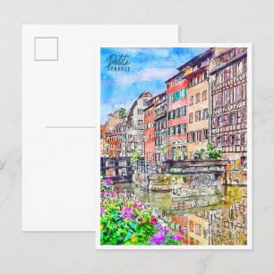 Petite France vintage travel watercolor Postcard