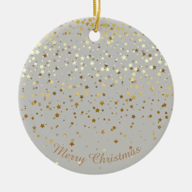 Petite Golden Stars Christmas Ornament-Grey Ceramic Tree Decoration (Front)