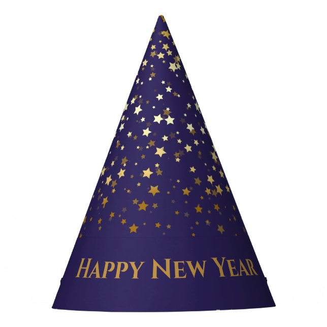 Petite Golden Stars Happy New Year Hat-Purple Party Hat (Front)