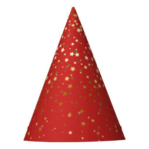 Petite Golden Stars Party Hat-Bright Red Hat