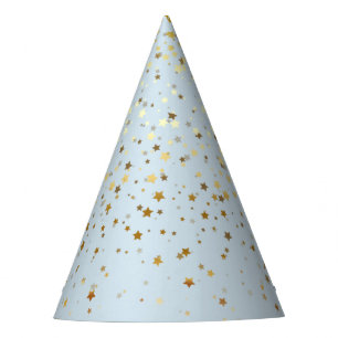 Petite Golden Stars Party Hat-Pastel Blue Party Hat