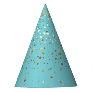 Petite Golden Stars Party Hat-Robin's Egg Blue Hat