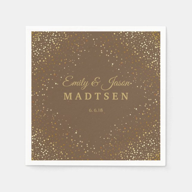 Petite Golden Stars Wedding Paper Napkins (Front)