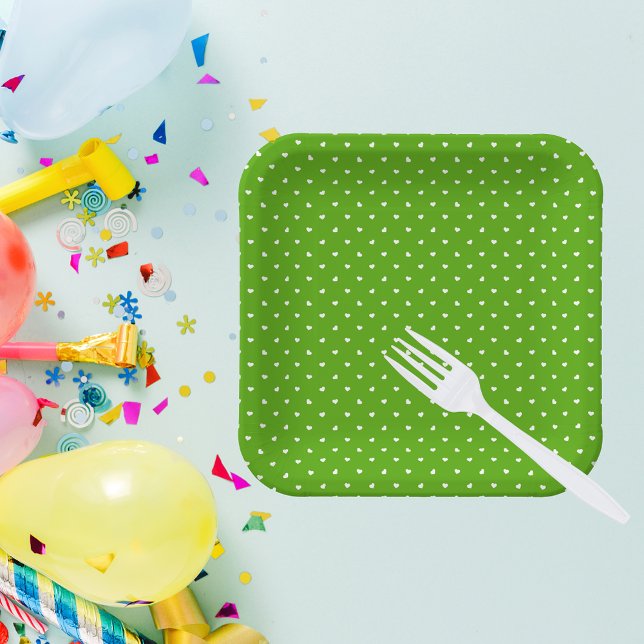Petite Hearts on Bright Green   Paper Plate (Creator Uploaded)