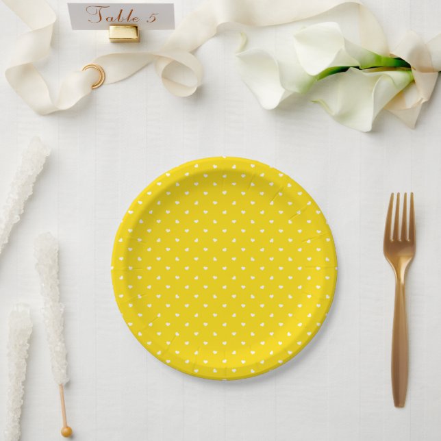 Petite Hearts on Bright Yellow  Paper Plate (Wedding)