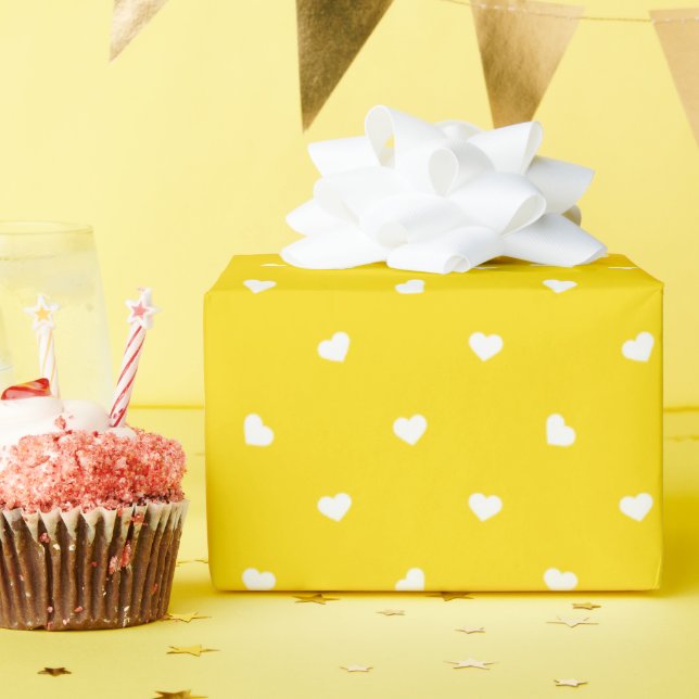 Petite Hearts on Bright Yellow Wrapping Paper (Birthday Party)