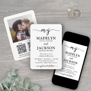 Petite Monogram QR Code All-In-One Photo Wedding Invitation