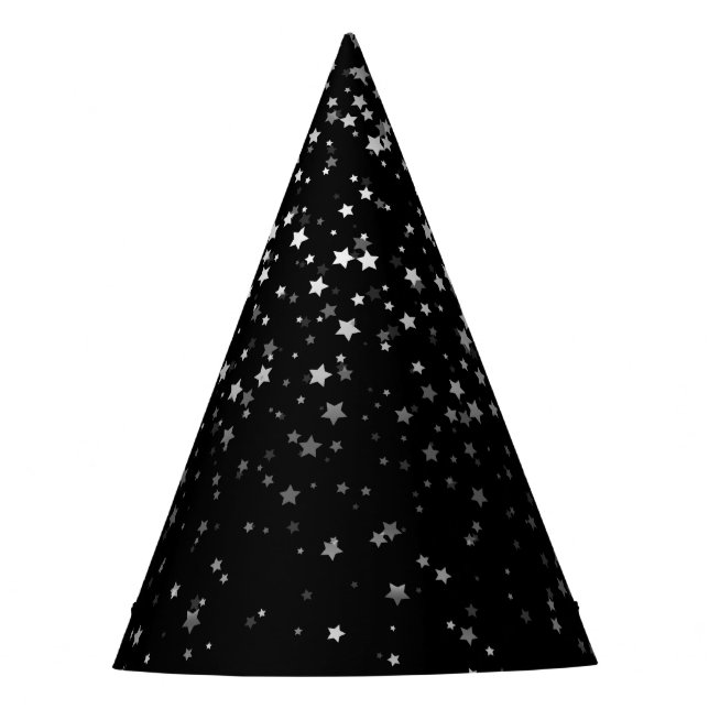 Petite Silver-Grey Stars Party Hat-Black Hat (Front)