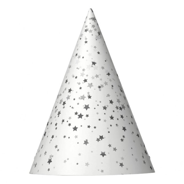 Petite Silver-Grey Stars Party Hat-White Hat (Front)
