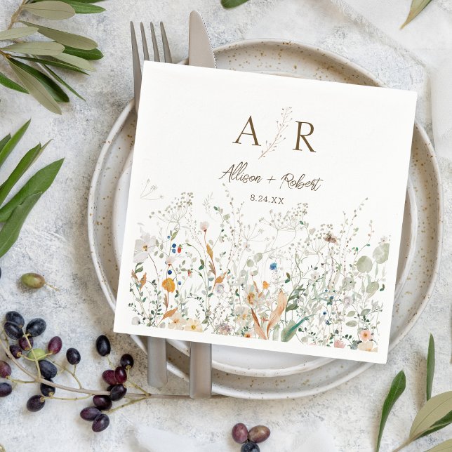 Petite Wildflower Monogram wedding Napkin (Creator Uploaded)