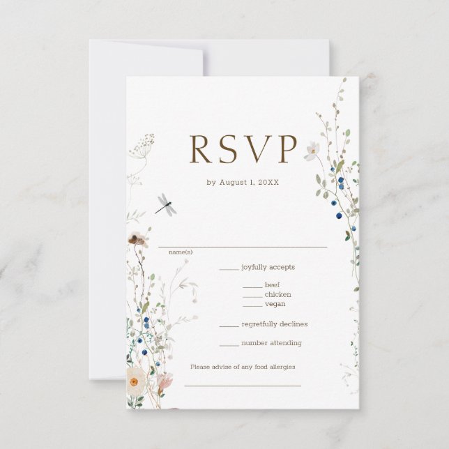 Petite Wildflower Wedding meal choice RSVP  Card (Front)