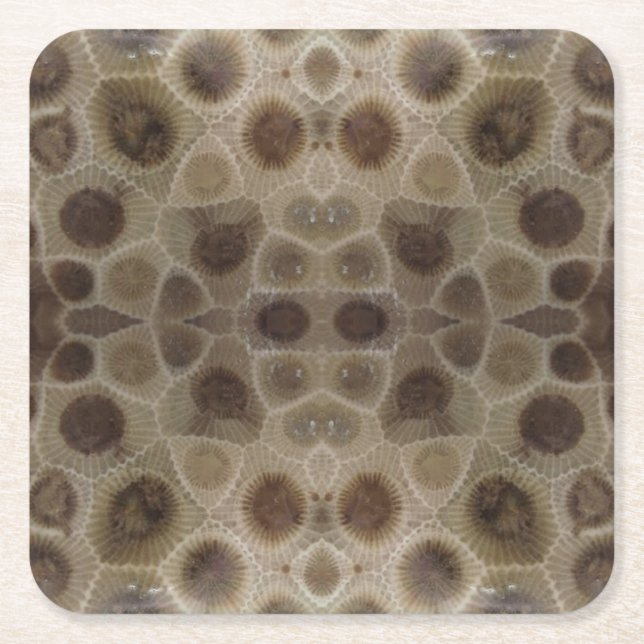 Petoskey Stone michigan state stone fossil Square Paper Coaster (Front)