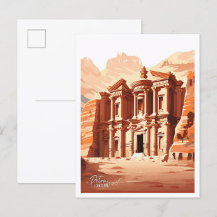 Petra Jordan Art Vintage Travel Illustration Postcard
