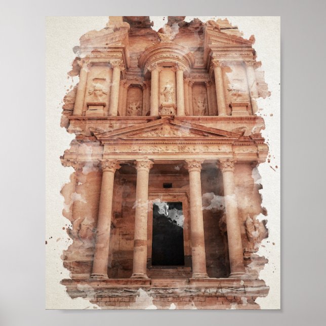 Petra Jordan Watercolor Art Postcard Poster (Front)