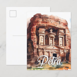 Petra Jordan Watercolor Painting Travel Postcard