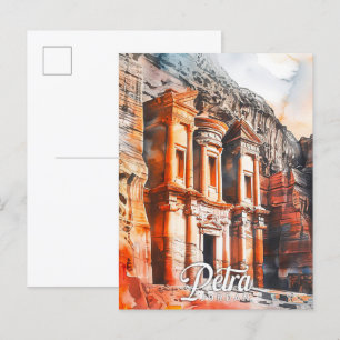 Petra Jordan Watercolor Painting Travel Postcard