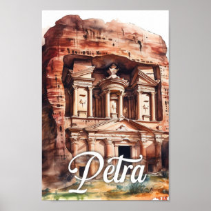 Petra Jordan Watercolor Painting Travel Poster