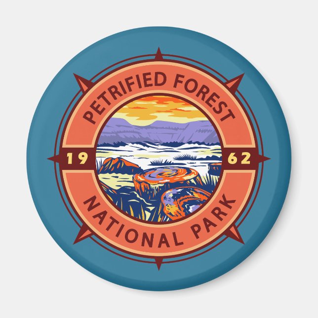 Petrified Forest National Park Retro Compass Magnet (Front)