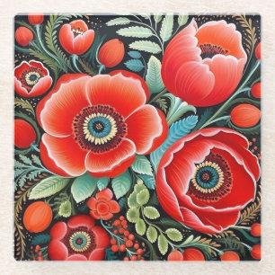 Petrikivka Ukrainian traditional art Glass Coaster