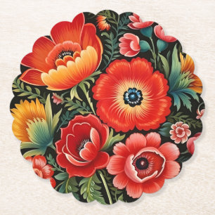 Petrikivka Ukrainian traditional art  Paper Coaster