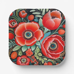 Petrikivka Ukrainian traditional art Paper Plate