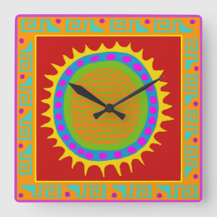 Petroglyph Sun Folk Art Wall Clock