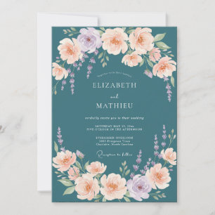 Petrol Apricot Watercolor Wedding Invitation