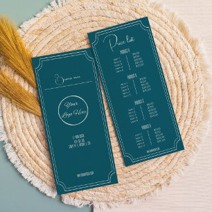 Petrol blue antique and boutique simple price list rack card