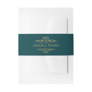 Petrol Green Golden Frame Invitation Belly Band
