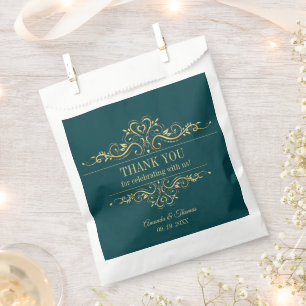 Petrol green golden frame wedding favour bag