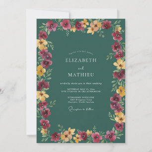 Petrol Magenta Wildflower Wedding Invitation
