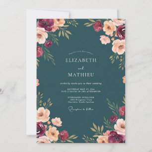 Petrol Plum Watercolor Wedding Invitation
