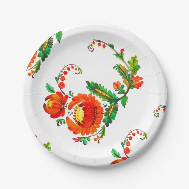 Petrykivka Ukrainian art Paper Plate (Front)