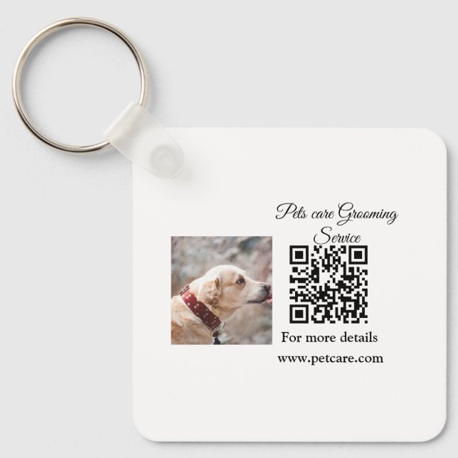 Pets care grooming service Q R code add name text Key Ring (Front)