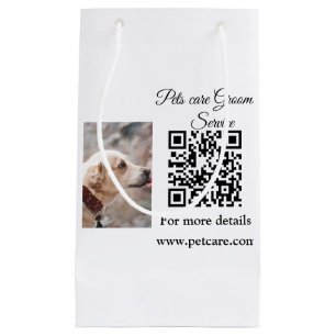 Pets care grooming service Q R code add name text Small Gift Bag