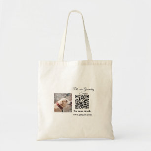 Pets care grooming service Q R code add name text Tote Bag