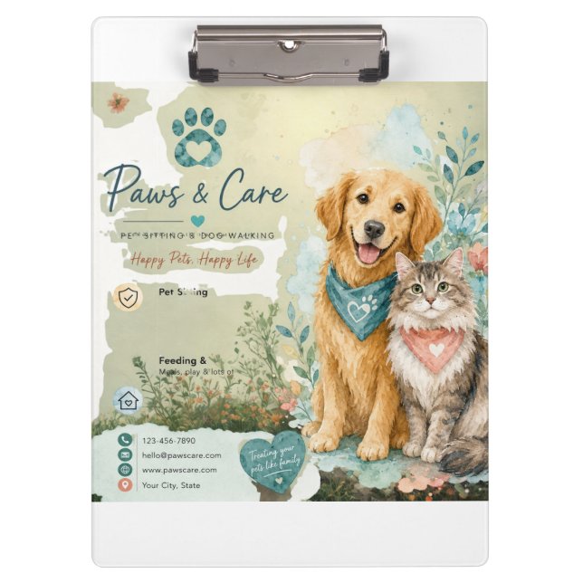 Pets,Cat And Dog Sitter And Walker  Clipboard (Front)