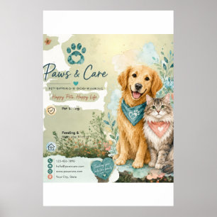 Pets,Cat And Dog Sitter And Walker Party Poster