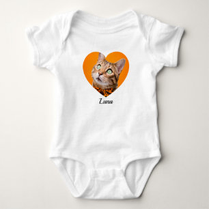 Pet's Cute Modern Typography Name and heart Photo Baby Bodysuit