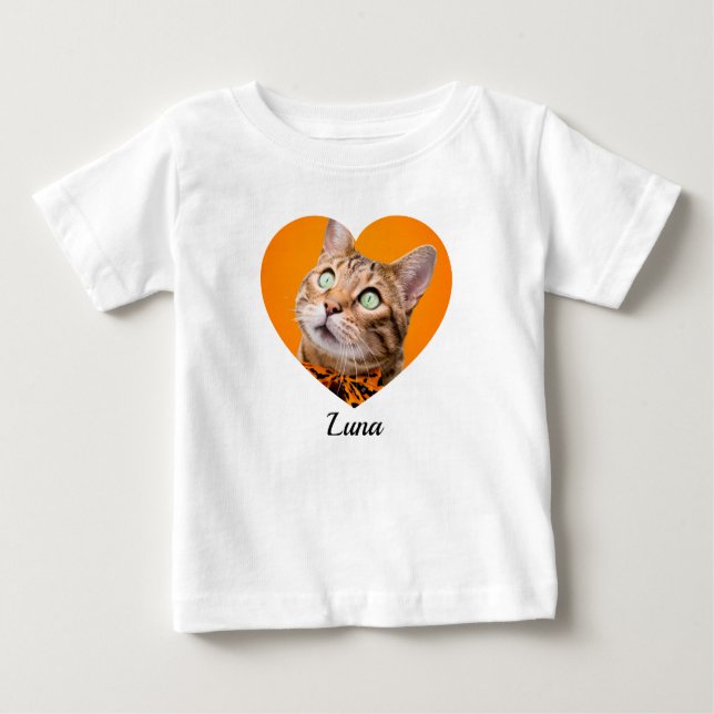 Pet's Cute Modern Typography Name and heart Photo Baby T-Shirt (Front)