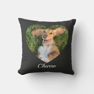 Pet's Cute Modern Typography Name and heart Photo Cushion