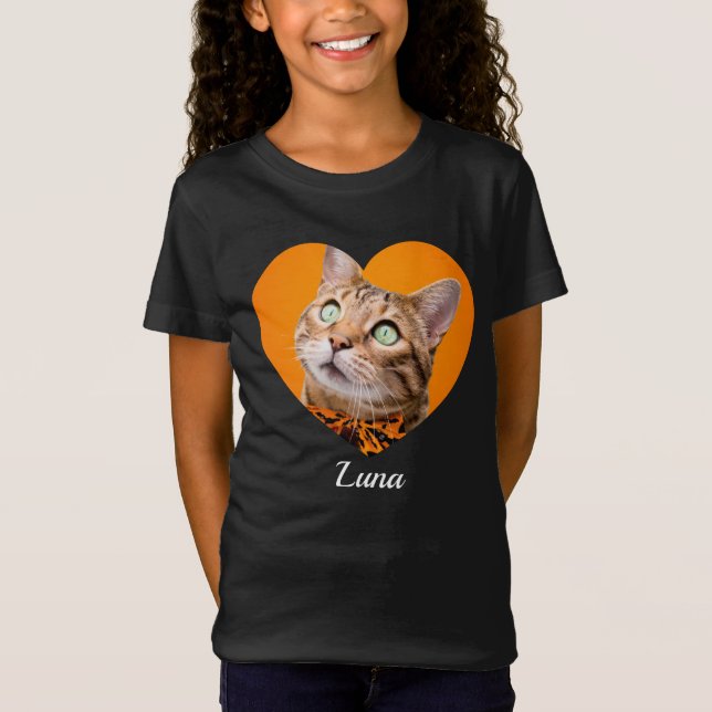 Pet's Cute Modern Typography Name and heart Photo T-Shirt (Front)