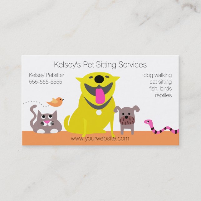 Pets - dog cat bird snake business card (Front)