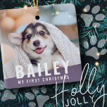 Pet's First Christmas Custom Modern Photo Year Ceramic Ornament<br><div class="desc">This simple and modern design is composed of sans serif typography. Add custom pet photo.</div>
