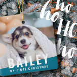 Pet's First Christmas Custom Modern Photo Year Ceramic Ornament<br><div class="desc">This simple and modern design is composed of sans serif typography. Add custom pet photo.</div>