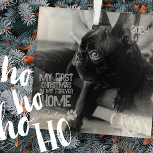 Pet's First Christmas Forever Home Modern Grunge Glass Tree Decoration