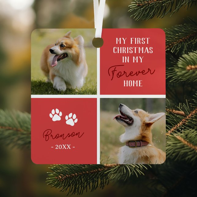 Pets First Christmas Forever Home Red Photo Metal Tree Decoration (Creator Uploaded)