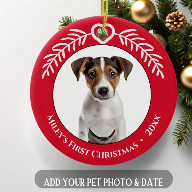 Pet's First Christmas Heart and Leaves Ornament (Creator Uploaded)