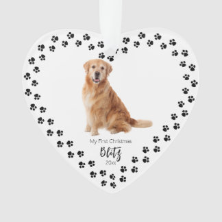 Pet's First Christmas Heart Paw Print Photo Ornament