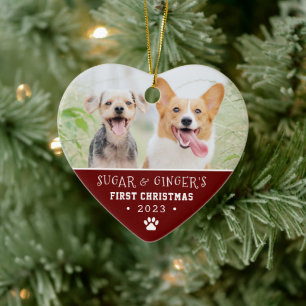  Pet's First Christmas Paw Print Red Photo Ceramic Tree Decoration